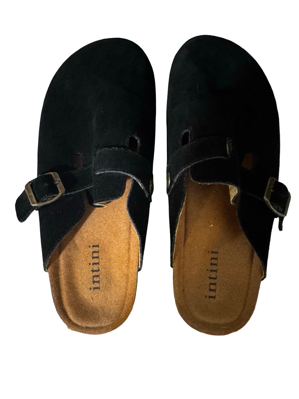 New Unisex Intini Suede Leather Clogs Cork Footbed Size 44 Black.